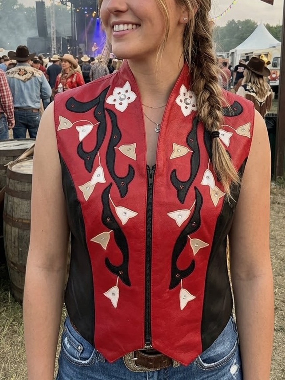 Vintage 1849 Authentic Ranchwear Women Small Western Show Vest Red Black - Picture 1 of 13